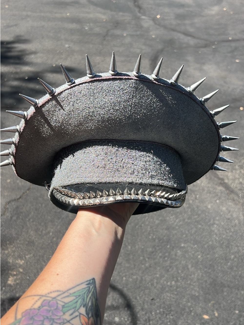 Studded Silver Burning Man Spike Military-Style Cap